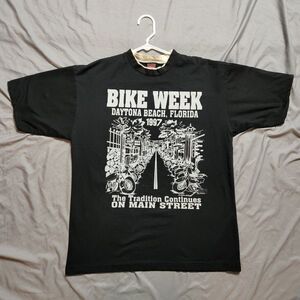 DAYTONA BEACH BIKE WEEK La Flame 1997 Vtg Black Graphic T-Shirt MEN'S L
